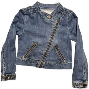 Tucker + Tate Blue Denim Girl’s Cropped Jean Jacket Asymmetrical Zipper 5/6 GUC